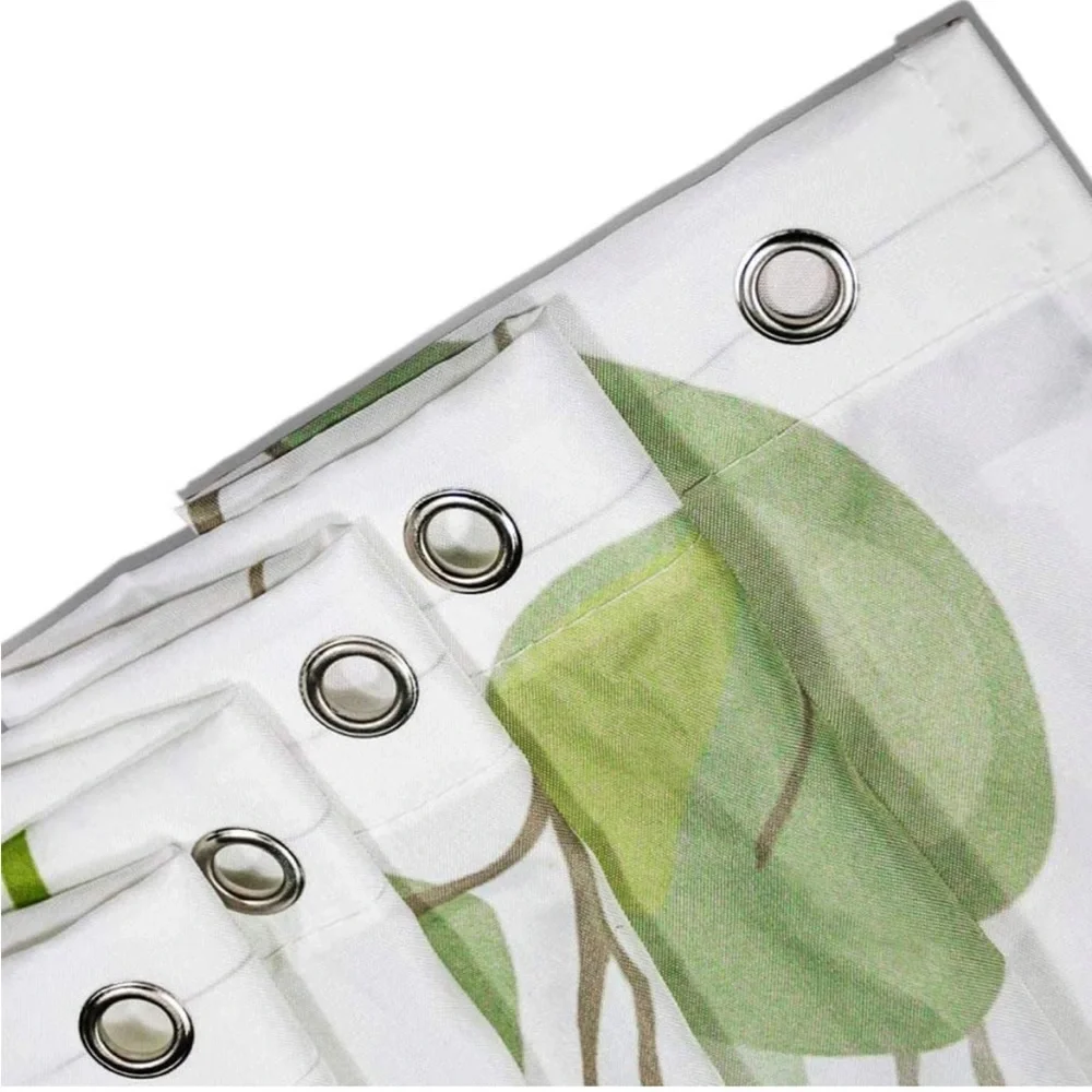 Butterfly Shower Curtain Floral with Stitching Grid Waterproof  12Hooks,48x72in